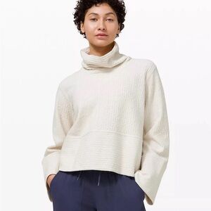 LULULEMON Retreat Yourself Pullover White Knit Bell Sleeve Boho Oversized Crew L